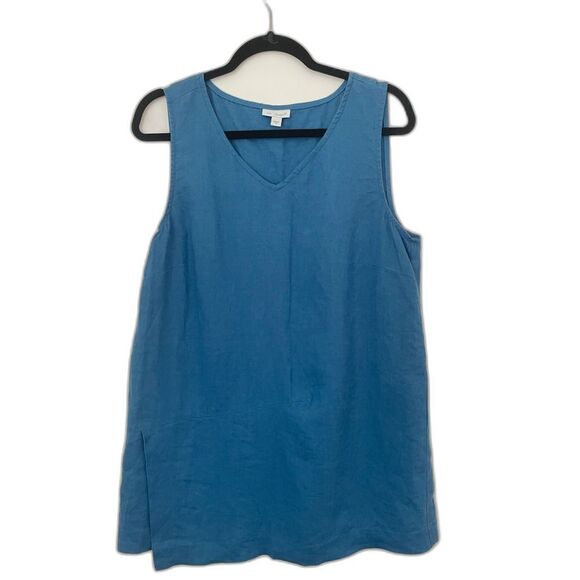 J.Jill PureJill Women’s blue V Neck Blouse Tunic 100% linen Top Size Medium - Picture 1 of 11